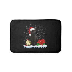 Tapis De Bain Chat Noir Avec Un Chapeau De Noël Costume Chat De