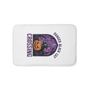 Tapis De Bain Chat Noir Dangereux qui Traverse Halloween Citroui