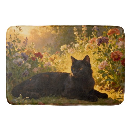 Tapis De Bain Chat noir dans les fleurs I (Devant)
