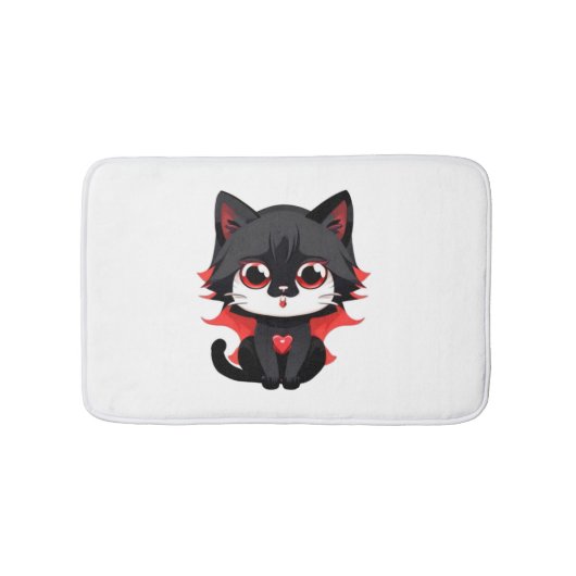 Tapis De Bain Chat noir de couleur rouge (Devant)
