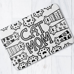 Tapis De Bain Chat noir et blanc - Design Empreinte de patte