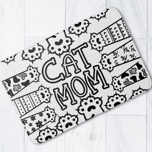 Tapis De Bain Chat noir et blanc - Design Empreinte de patte
