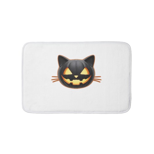 Tapis De Bain Chat noir Jack o'Lantern Emoji T-shirt classique (Devant)