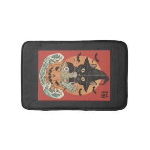 Tapis De Bain Chat noir mange du ramen japonais pour Halloween