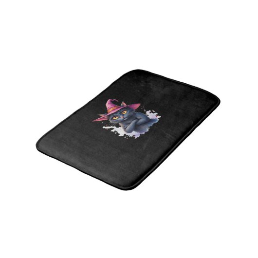 Tapis De Bain Chat noir mignon en sorcier Casquette - Halloween (Angle)