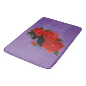 Tapis De Bain Chat noir Roses rouges pourpres (Angle)
