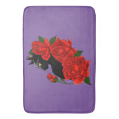 Tapis De Bain Chat noir Roses rouges pourpres (devant Vertical)