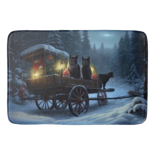 Tapis De Bain Chat noir Snowy Sleigh Ride Décor de Noël (Devant)