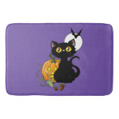 Tapis De Bain Chat noir violet Citrouille d'Halloween (Devant)