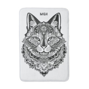 Tapis De Bain Chat ornemental Monogramme personnalisé