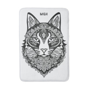 Tapis De Bain Chat ornemental Monogramme personnalisé