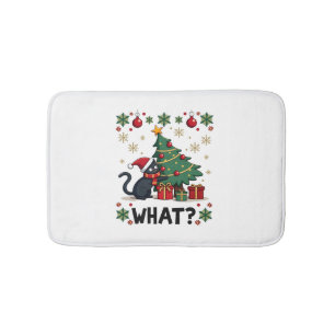 Tapis De Bain Chat quoi drôle chat noir poussant arbre de Noël O