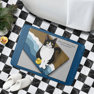 Tapis De Bain Chat Smoking Fun Privé Salle de Bain Bleu