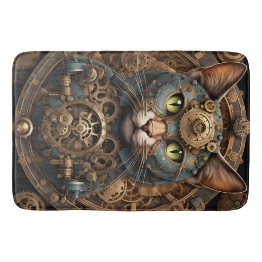 Tapis De Bain chat steampunk bleu AI art Bath Mat (Devant)