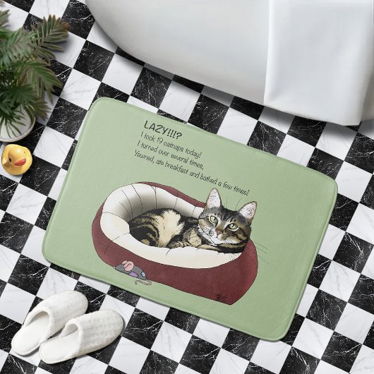 Tapis De Bain Chat Tabby Laziness Sarcastique Vert Sauge Sage