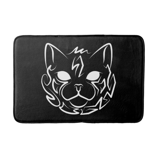 Tapis De Bain Chat tribal noir et blanc (Devant)