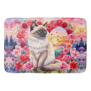 Tapis De Bain Chaton siamois au Coeur du coucher de soleil Rose