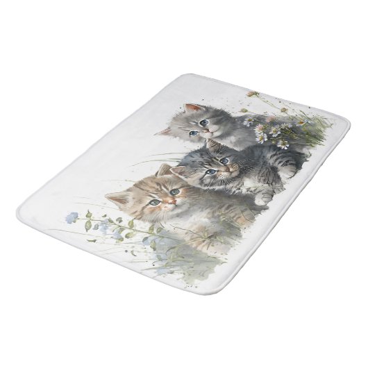 Tapis De Bain Chatons d'aquarelle en herbe (Angle)