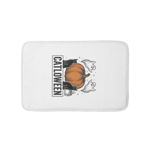 Tapis De Bain Chatoween Chat Noir Fantôme Halloween Conception V (Devant)