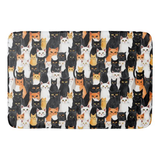 Tapis De Bain Chats blancs orange noirs (Devant)