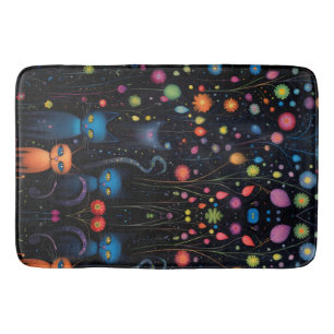 Tapis De Bain Chats bleu orange