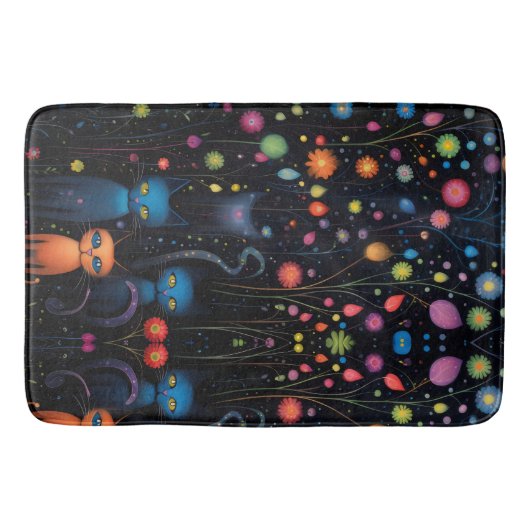 Tapis De Bain Chats bleu orange (Devant)