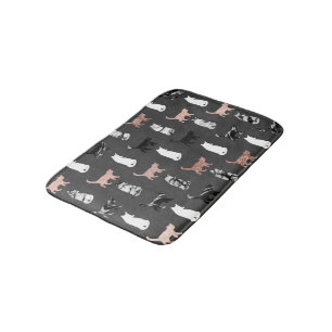 Tapis De Bain Chats de Kitty en or rose et marbre noir et blanc