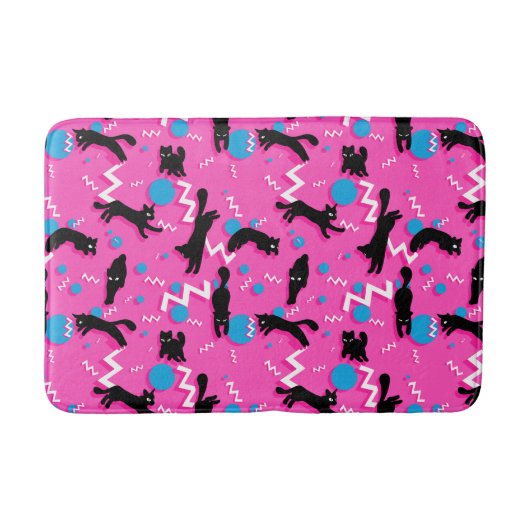 Tapis De Bain Chats des années 80 Noir rose Motif géométrique Me (Devant)