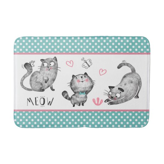 Tapis De Bain Chats mignons, Papillons, Coeurs, Pois (Devant)