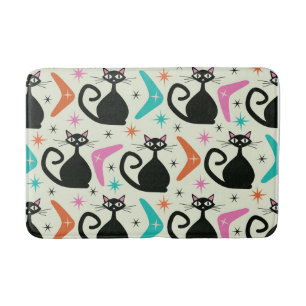 Tapis De Bain Chats noirs atomiques de milieu de siècle avec boo