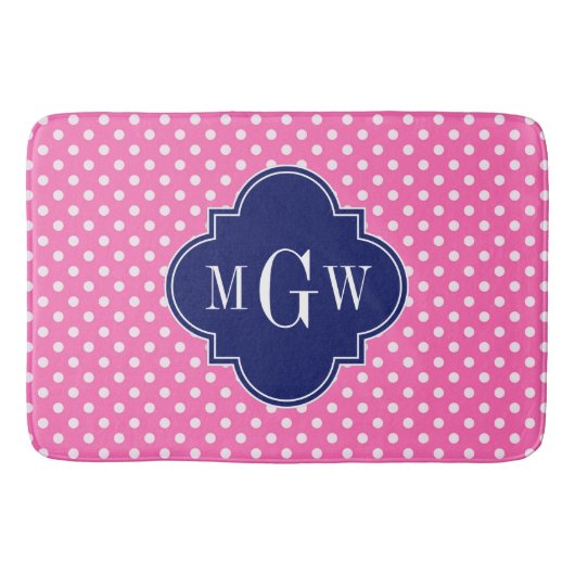 Tapis De Bain Chaud rose blanc Pois Quatrefoil 3 Monogramme (Devant)