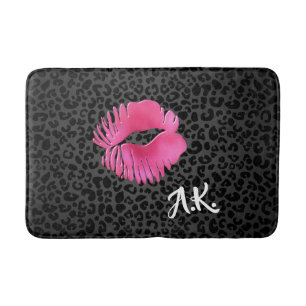 Tapis De Bain Chaud rose Lipgloss Kiss Black Leopard Avec Monogr