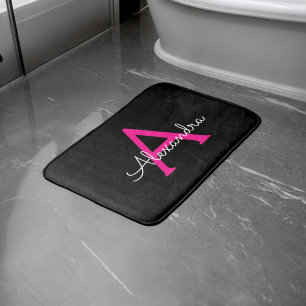 Tapis De Bain Chaud rose noir Script Girl Nom du monogramme