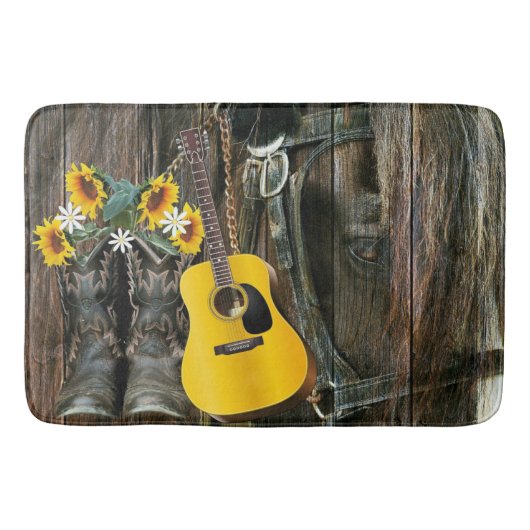 Tapis De Bain Chaussures de cowboy du cheval occidental Guitare  (Devant)