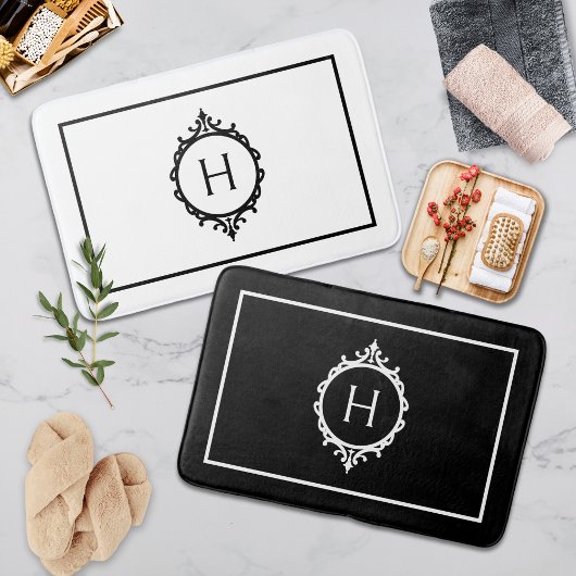 Tapis De Bain Chelsea noir et blanc Monogramme