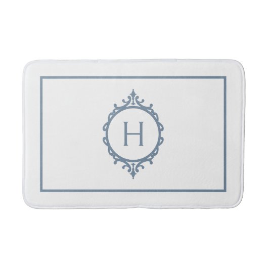 Tapis De Bain Chelsea Stormy bleu et blanc Monogramme (Devant)