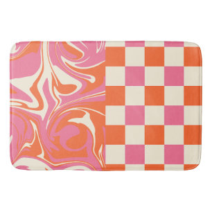 Tapis De Bain Chèques et tourbillons - rose, orange et crème