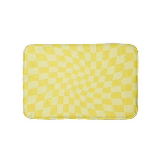 Tapis De Bain Chèques Retro Pastel Jaune en damier dépoli (Devant)