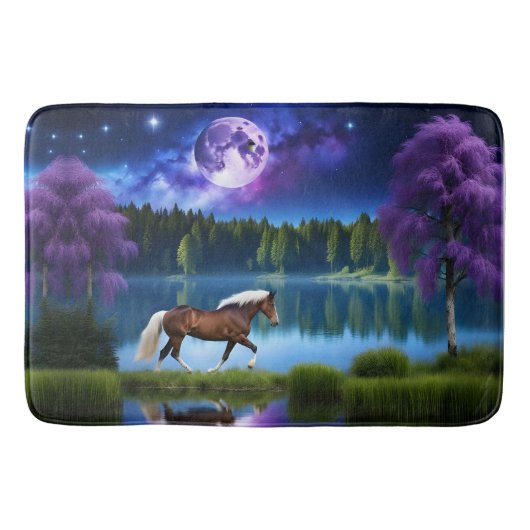 Tapis De Bain Cheval belge Palomino sous ciel étoilé violet (Devant)