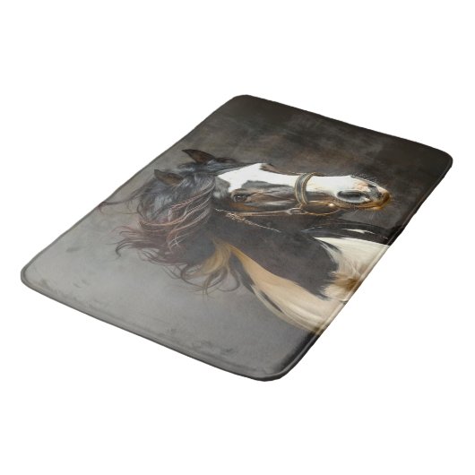 Tapis De Bain Cheval blanc Brown noir en course (Angle)