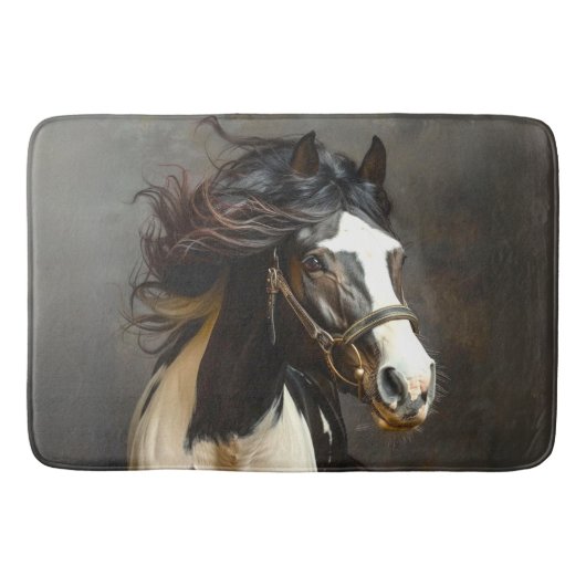 Tapis De Bain Cheval blanc Brown noir en course (Devant)