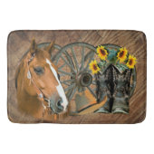 Tapis De Bain Cheval Boot Boots Wagon Wheels Sunflower Western (Devant)