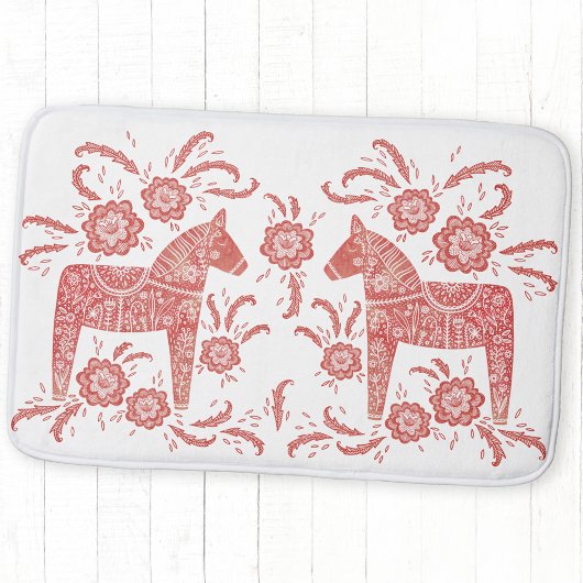 Tapis De Bain Cheval de Dala suédois Rouge et blanc