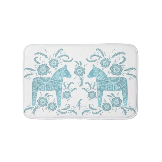 Tapis De Bain Cheval de Dala suédois Turquoise Mat de bain vert  (Devant)