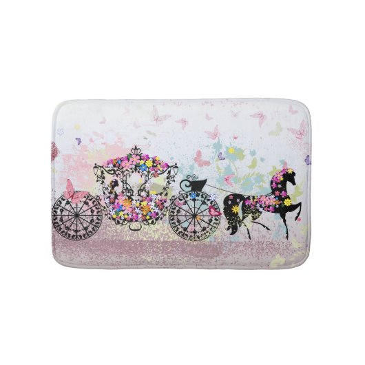 Tapis De Bain Cheval mariage & Fleurs de transport & Papillons (Devant)