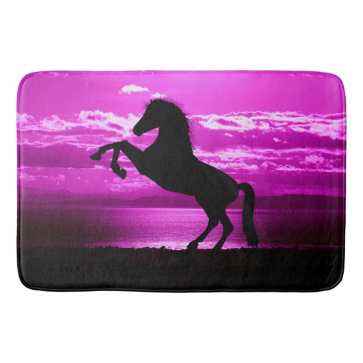 Tapis De Bain Cheval noir Ciel pourpre et eau (Devant)