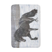 Tapis De Bain Cheval Noir Friésien En Neige (Devant (Vertical))