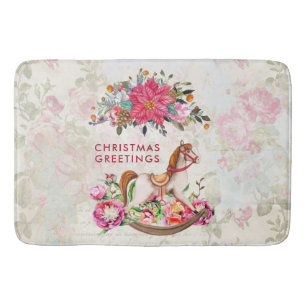 Tapis De Bain Cheval rocheux victorien et Poinsettia Noël