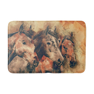 Tapis De Bain Chevaux Peinture d'aquarelle artistique