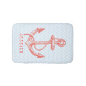 Tapis De Bain Chevron Blanc et Bleu avec Ancre nautique (Devant)